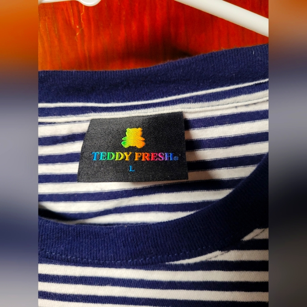 Teddy Fresh Navy White Striped Long Sleeve Ringer-T Shirt L - Picture 4 of 4